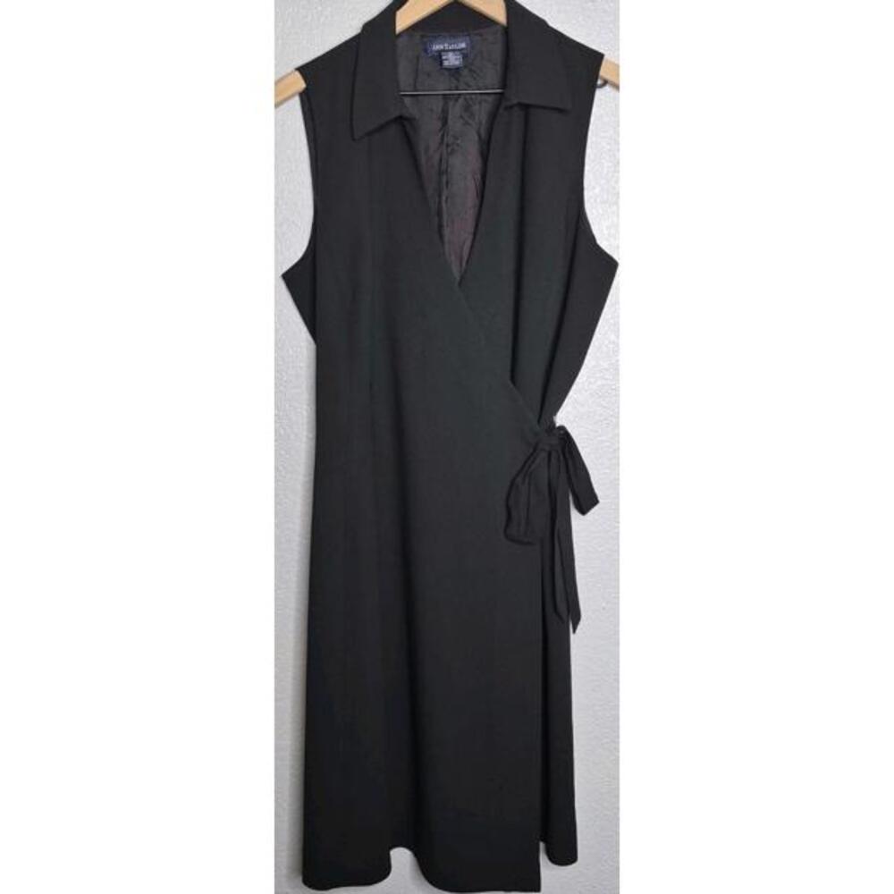 Ann Taylor Women’s Size 14 Black Sleeveless Wrap Dress Midi Tie Waist Career